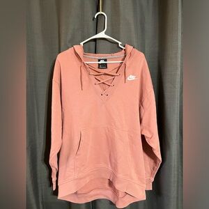 M | Nike V-Neck Laced Hoodie, Pink